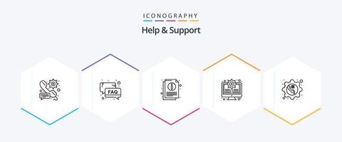 Help And Support 25 Line icon pack including update. monitor. support. gear. sheet vector