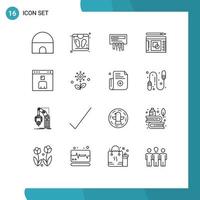 Pack of 16 Modern Outlines Signs and Symbols for Web Print Media such as interface avatar router success layout Editable Vector Design Elements