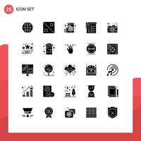 Group of 25 Modern Solid Glyphs Set for capture photography file camera report Editable Vector Design Elements