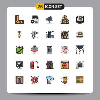 Editable Vector Line Pack of 25 Simple Filled line Flat Colors of computer nature bullhorn hays megaphone Editable Vector Design Elements