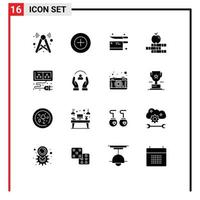 Set of 16 Vector Solid Glyphs on Grid for element adapter cooking education apple Editable Vector Design Elements