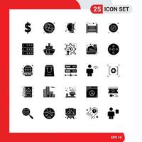 Modern Set of 25 Solid Glyphs Pictograph of data multimedia time dvd cradle Editable Vector Design Elements