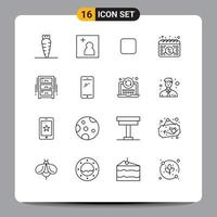 Modern Set of 16 Outlines and symbols such as office draw furniture unchecked draw day Editable Vector Design Elements