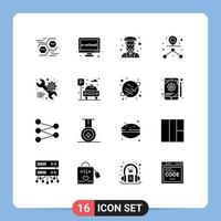 Set of 16 Modern UI Icons Symbols Signs for route destination learning women lady Editable Vector Design Elements