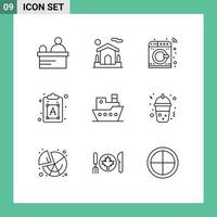 9 Universal Outlines Set for Web and Mobile Applications steamship ship machine text process Editable Vector Design Elements