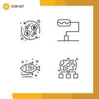 4 Universal Line Signs Symbols of currency setting transformation food cogwheel Editable Vector Design Elements