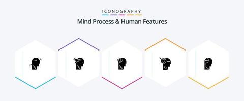 proceso mental y características humanas Paquete de iconos de 25 glifos que incluye objetivo. enfocar. cabeza. flecha. mente vector