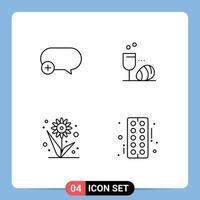 4 Universal Line Signs Symbols of chat flower add easter sunflower Editable Vector Design Elements