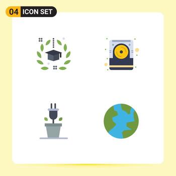 paquete de interfaz de usuario de 4 iconos planos básicos de tecnología de datos de graduación de enchufe de grado elementos de diseño vectorial editables vector