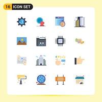 Modern Set of 16 Flat Colors Pictograph of district business time buildings compass Editable Pack of Creative Vector Design Elements