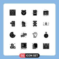 Pictogram Set of 16 Simple Solid Glyphs of mobile television eco marketing ad Editable Vector Design Elements