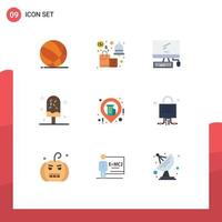 grupo de 9 signos y símbolos de colores planos para elementos de diseño de vectores editables de dispositivo de PC de ahorro de hielo