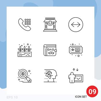 User Interface Pack of 9 Basic Outlines of ticket father horizontal swipe dad growth Editable Vector Design Elements