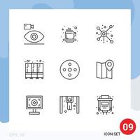 Stock Vector Icon Pack of 9 Line Signs and Symbols for camera reel locker tea place furniture connection Editable Vector Design Elements