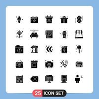 Mobile Interface Solid Glyph Set of 25 Pictograms of design shopping party retail box Editable Vector Design Elements