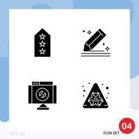 4 Universal Solid Glyph Signs Symbols of military stationery tag draw delete Editable Vector Design Elements