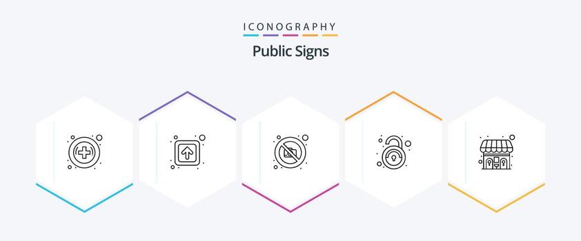 Public Signs 25 Line icon pack including wc. public. image. unsecured. unlock vector