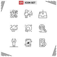 Editable Vector Line Pack of 9 Simple Outlines of gender technology recording upload receive Editable Vector Design Elements