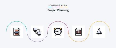 la línea de planificación del proyecto llenó el paquete de iconos planos 5 que incluye el registro. documento. intercambio. mirar. hora vector