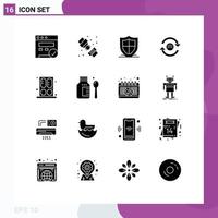 16 iconos creativos, signos y símbolos modernos de protección informática doméstica, flecha de recarga, elementos de diseño vectorial editables vector