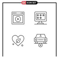 Pack of 4 creative Filledline Flat Colors of play heart web monitor world Editable Vector Design Elements