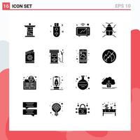 Set of 16 Modern UI Icons Symbols Signs for nature bug storage biology oven Editable Vector Design Elements