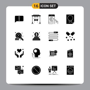 grupo de 16 glifos sólidos modernos establecidos para la página del informe, haga clic en datos compatibles con elementos de diseño vectorial editables vector