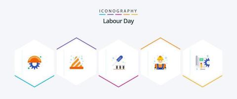 paquete de iconos planos del día del trabajo 25 que incluye el plan. labor. conductor. trabajador. constructor vector