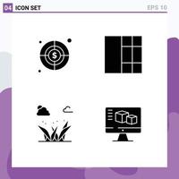 Pictogram Set of 4 Simple Solid Glyphs of business computer grid grasses box Editable Vector Design Elements