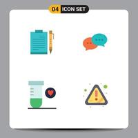 Set of 4 Vector Flat Icons on Grid for document conversation file sheet heart Editable Vector Design Elements