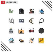 Modern Set of 16 Flat Color Filled Lines Pictograph of cable cloud analyzer moon wind Editable Creative Vector Design Elements