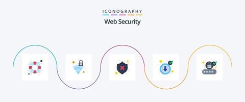 paquete de iconos flat 5 de seguridad web que incluye autorización. descargar. proteger. abajo. controlar vector