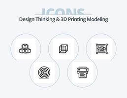 pensamiento de diseño e impresión d línea de modelado paquete de iconos 5 diseño de iconos. formando 3d. red. globo. Internet vector