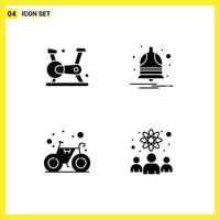 Modern Set of 4 Solid Glyphs Pictograph of cycling bike gym notify gym Editable Vector Design Elements