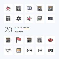20 Youtube Line Filled Color icon Pack like arrow basic document ui text vector