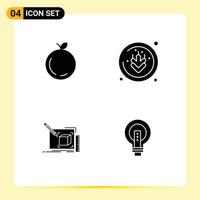 Modern Set of 4 Solid Glyphs Pictograph of apple line allergens drawing bulb Editable Vector Design Elements