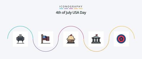 Usa Line Filled Flat 5 Icon Pack Including holiday. american. cake. flag. thanksgiving vector