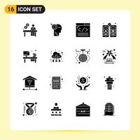 User Interface Pack of 16 Basic Solid Glyphs of office mobile browser web design web development Editable Vector Design Elements