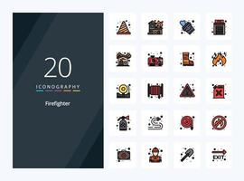 20 Firefighter line Filled icon for presentation vector