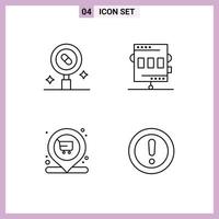 Editable Vector Line Pack of 4 Simple Filledline Flat Colors of research recreation medicine athletics shopping Editable Vector Design Elements