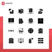 Editable Vector Line Pack of 16 Simple Solid Glyphs of video target celebration location flag Editable Vector Design Elements