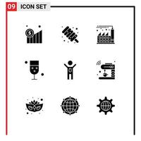 Set of 9 Modern UI Icons Symbols Signs for success achievement factory glass drinking Editable Vector Design Elements