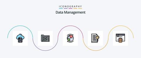 la línea de gestión de datos llenó el paquete de iconos planos 5 que incluye el servidor. expediente. administración. documento. red vector