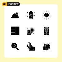 9 Thematic Vector Solid Glyphs and Editable Symbols of photo creative sun wireframe weather Editable Vector Design Elements