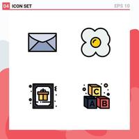 Set of 4 Modern UI Icons Symbols Signs for mail decoration message omelet greeting Editable Vector Design Elements