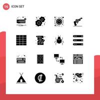 Modern Set of 16 Solid Glyphs and symbols such as wireframe american around weapon gun Editable Vector Design Elements