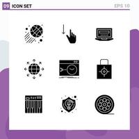 Group of 9 Modern Solid Glyphs Set for command world laptop network connection Editable Vector Design Elements