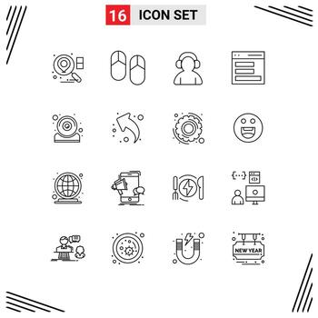Set of 16 Vector Outlines on Grid for it computer support user contact Editable Vector Design Elements