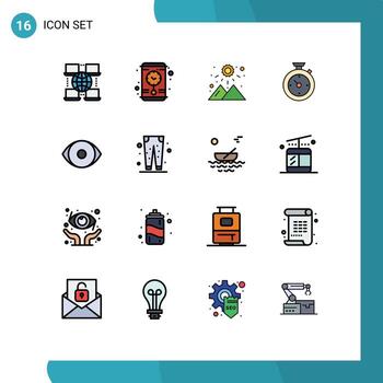 User Interface Pack of 16 Basic Flat Color Filled Lines of vision face weather eye time Editable Creative Vector Design Elements