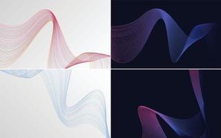 Set of 4 geometric wave pattern background Abstract waving line vector